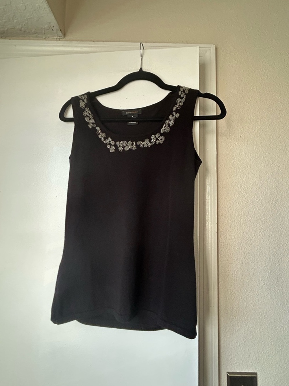 BCBGMaxAzria Black Tank with Silver Beaded Neckline